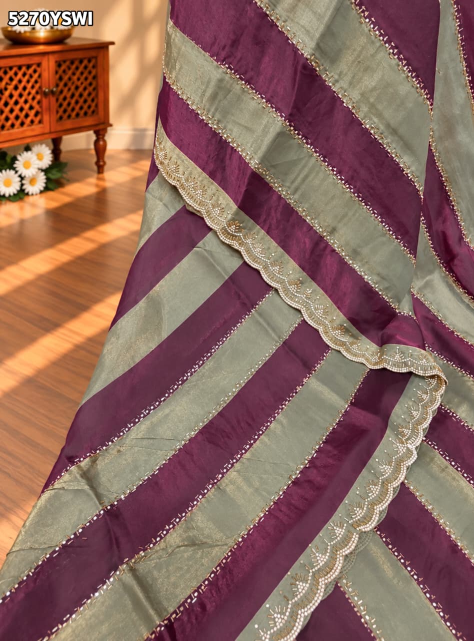 KcPc Tissue Silk Designer Office Wear Saree with Diamond Work and Blouse