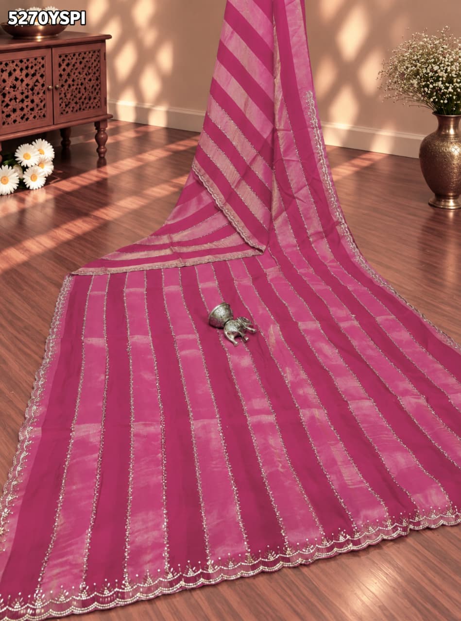 KcPc Tissue Silk Designer Saree with Diamond Work and Blouse for Office Wear