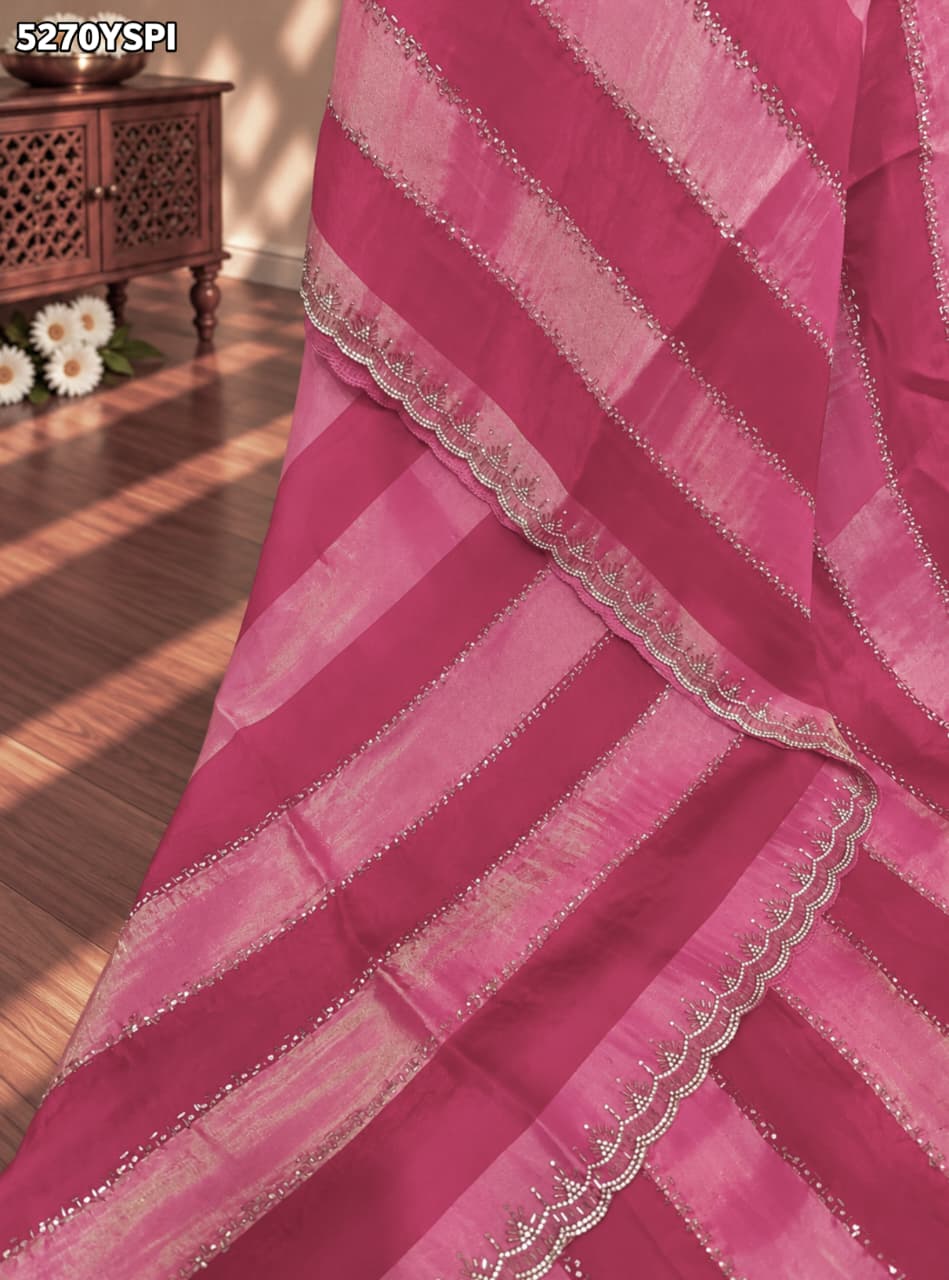 KcPc Tissue Silk Designer Saree with Diamond Work and Blouse for Office Wear