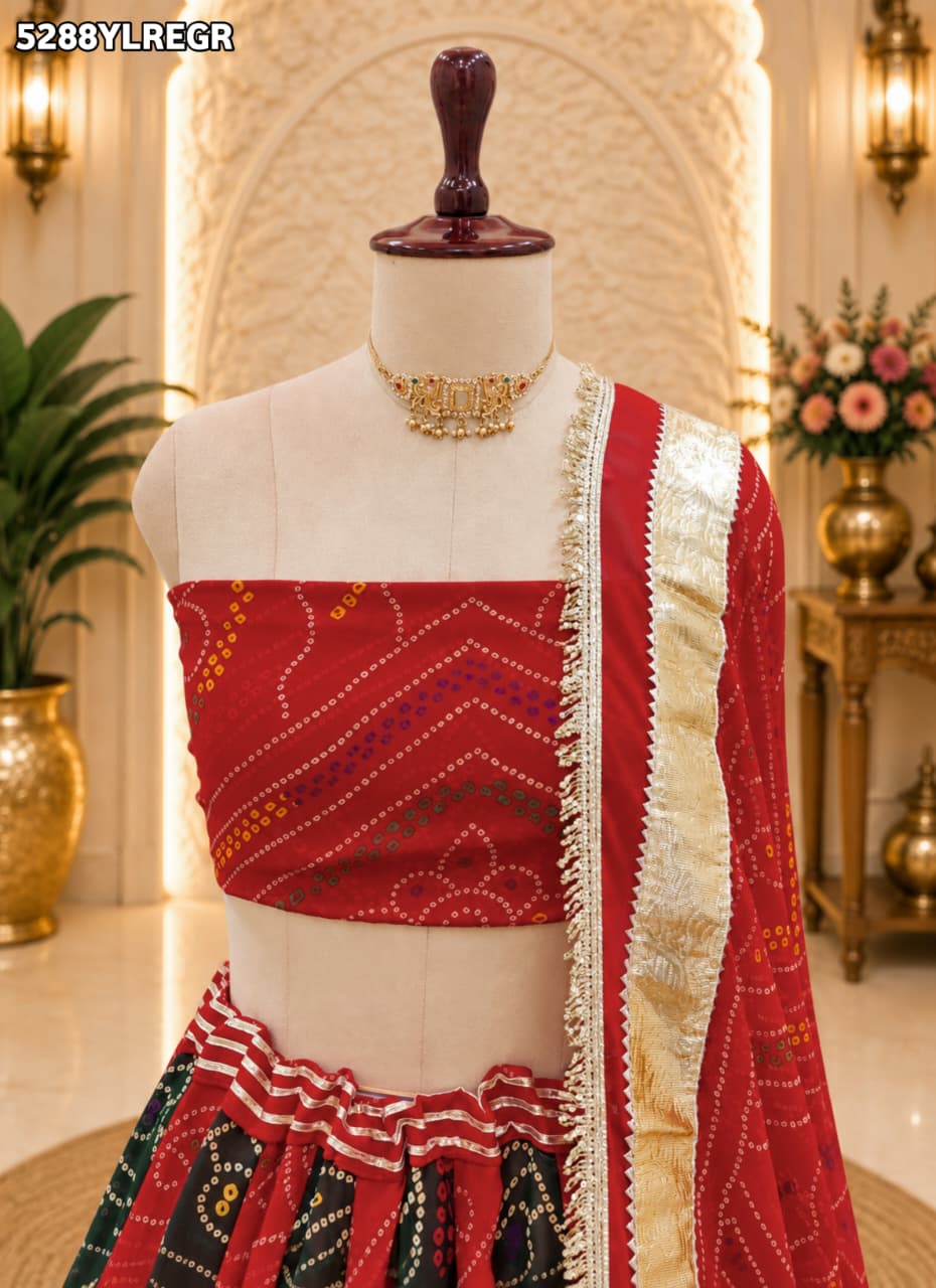 KcPc Georgette Bandhani Style Lehenga with Traditional Gota Work for Festive Wear