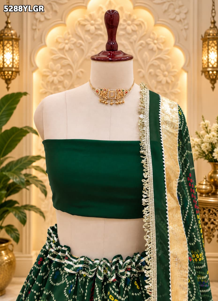 KcPc Designer Georgette Bandhani Lehenga with Beautiful Traditional Gota Work