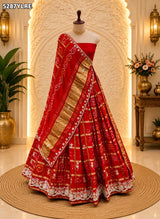 KcPC Designer Semi Gaji Silk Bandhani Lehenga with Cutdana Gotapatti Work