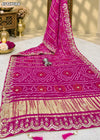 KcPc Traditional Gaji Silk Bandhani Saree with Gotapatti Work and Blouse AMT