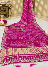 KcPc Traditional Gaji Silk Bandhani Saree with Gotapatti Work and Blouse AMT
