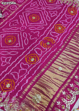 KcPc Traditional Gaji Silk Bandhani Saree with Gotapatti Work and Blouse AMT