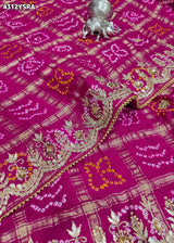 KcPc Traditional Gaji Silk Bandhani Saree with Gotapatti Work and Blouse AMT