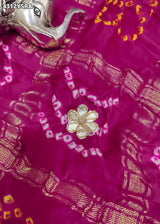 KcPc Traditional Gaji Silk Bandhani Saree with Gotapatti Work and Blouse AMT