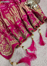 KcPc Traditional Gaji Silk Bandhani Saree with Gotapatti Work and Blouse AMT