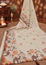 KcPc Tissue Silk Kalamkari Style Festive Wear Saree with Tari WorkSTL