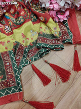 KcPc Crepe Silk Kalamkari Mirror Work Traditional Saree for Festive Wear with BlouseASH