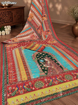 KcPc Crepe Silk Kalamkari Mirror Work Traditional Saree for Festive Wear with BlouseASH