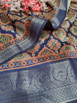 KcPc Crepe Silk Ajrakh Style Saree with Traditional Zari Border Work ASH