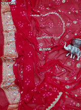 KcPc New Pure Khaddi Georgette Bandhani with Traditional Zardozi Work Saree VRS