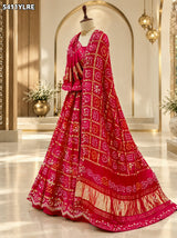 KcPc New Gaji Silk Bandhani Lehenga with Traditional Cutdana Gotapatti Work
