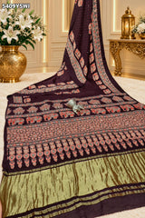 KcPc New Gaji Silk Ajrakh Style with Traditional Mirror Work Saree