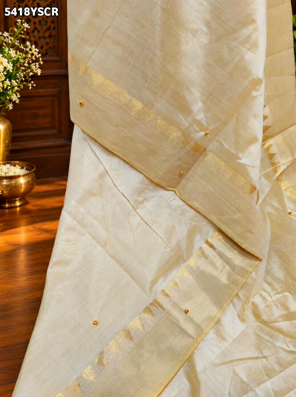 Tissue Silk Banarasi Style with Zari Weaving and Ghunghru Work Saree 2