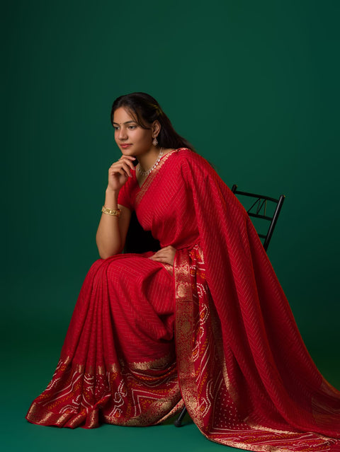 KcPc Launch New Jaipuri Designer Gaji Silk Ghatchola Bandhani Saree   Red