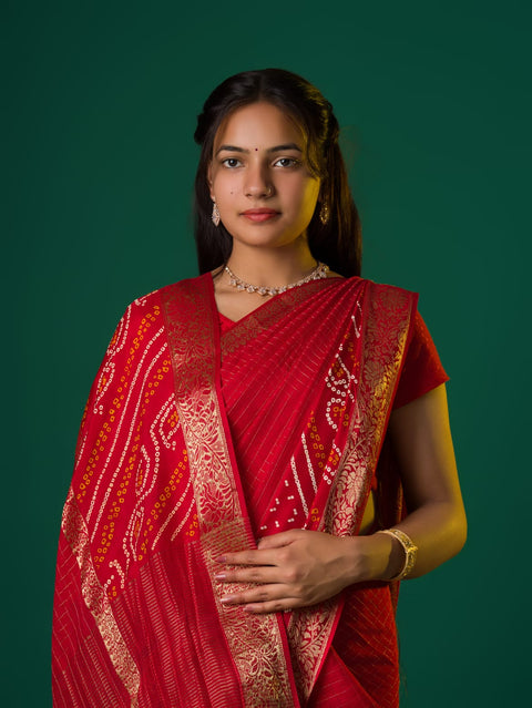 KcPc Launch New Jaipuri Designer Gaji Silk Ghatchola Bandhani Saree   Red