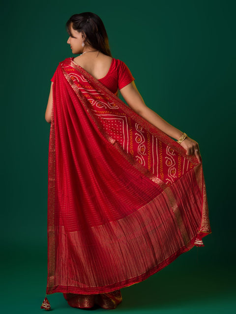 KcPc Launch New Jaipuri Designer Gaji Silk Ghatchola Bandhani Saree   Red