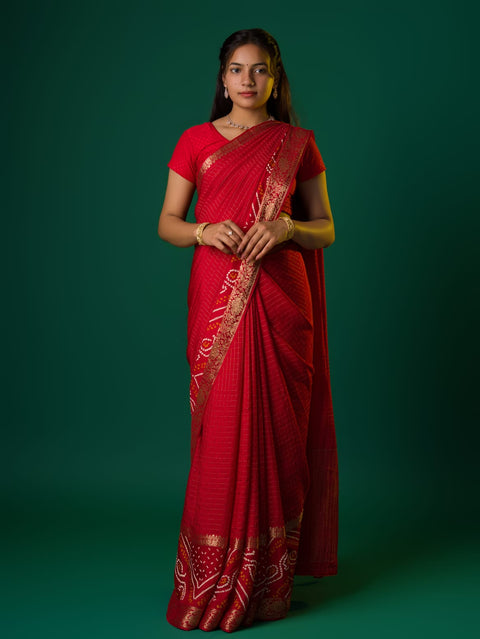 KcPc Launch New Jaipuri Designer Gaji Silk Ghatchola Bandhani Saree   Red
