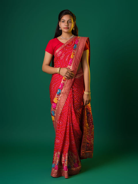 KcPc New Bandhani Zari Border Munga Silk Saree  DC