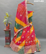 A multicolored pure georgette lehenga set with floral and a gotapatti