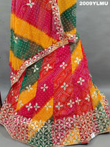 A multicolored pure georgette lehenga set with floral and a gotapatti
