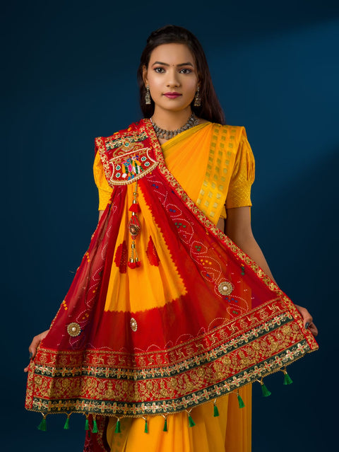 KcPc Rajasthani Marwadi Pure Georgette Chundi Pila Stole