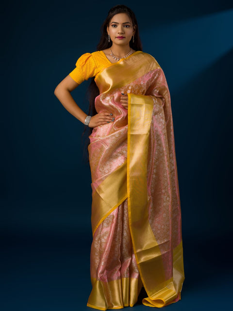KcPc New Tissue Silk Banarasi Zari Flower weaving Saree KB