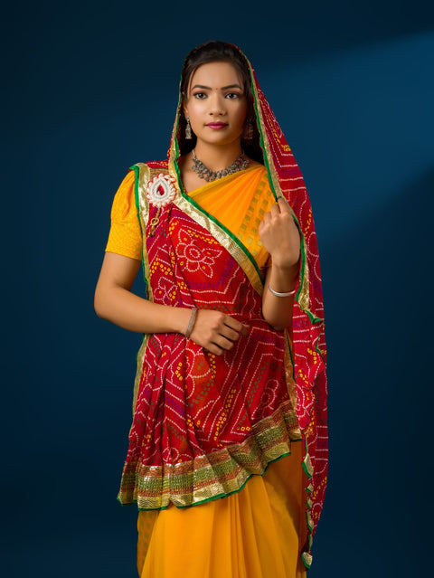 KcPc New Marwadi Mos chiffon chunri broach Stole