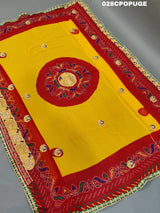 KcPc Latest Ethnic Indian Marriage Bridal Chunri Pila Odhna in Peacock Belbuti Work Pomcha (Pure Georgette Fabric)
