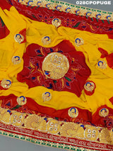 KcPc Latest Ethnic Indian Marriage Bridal Chunri Pila Odhna in Peacock Belbuti Work Pomcha (Pure Georgette Fabric)