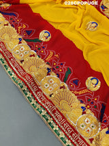 KcPc Latest Ethnic Indian Marriage Bridal Chunri Pila Odhna in Peacock Belbuti Work Pomcha (Pure Georgette Fabric)