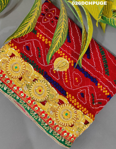 KcPc Marriage Purpose Chunri Pilia Dupatta 1.5 pat Traditional Chakra Belbuti Chunri (Pure Georgette Fabric)