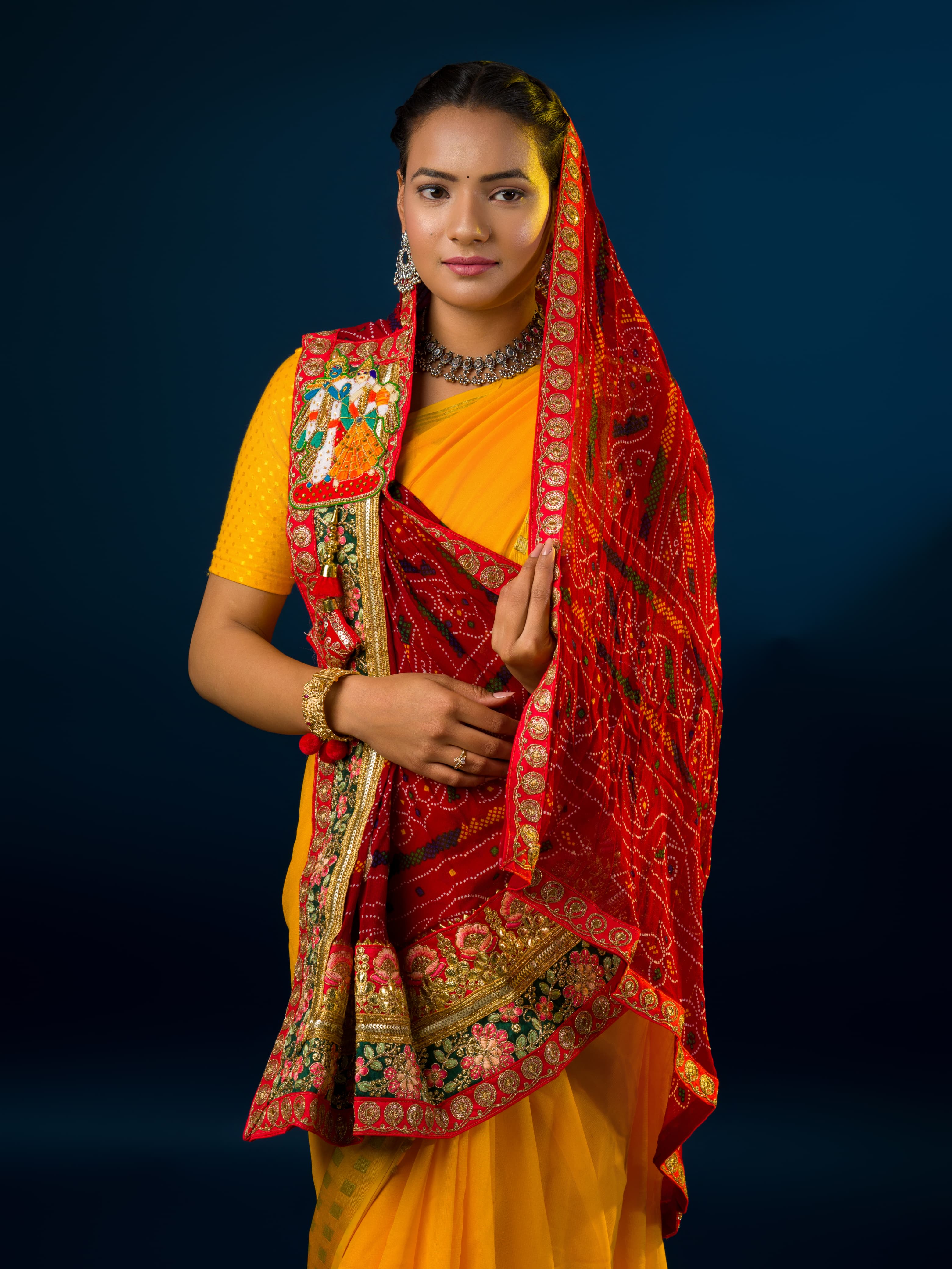 KcPc Rajasthani Pure Georgette Broach stole,ZHR