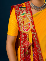 KcPc New Special Georgette Heavy border workMarwadi Broach Pomcha