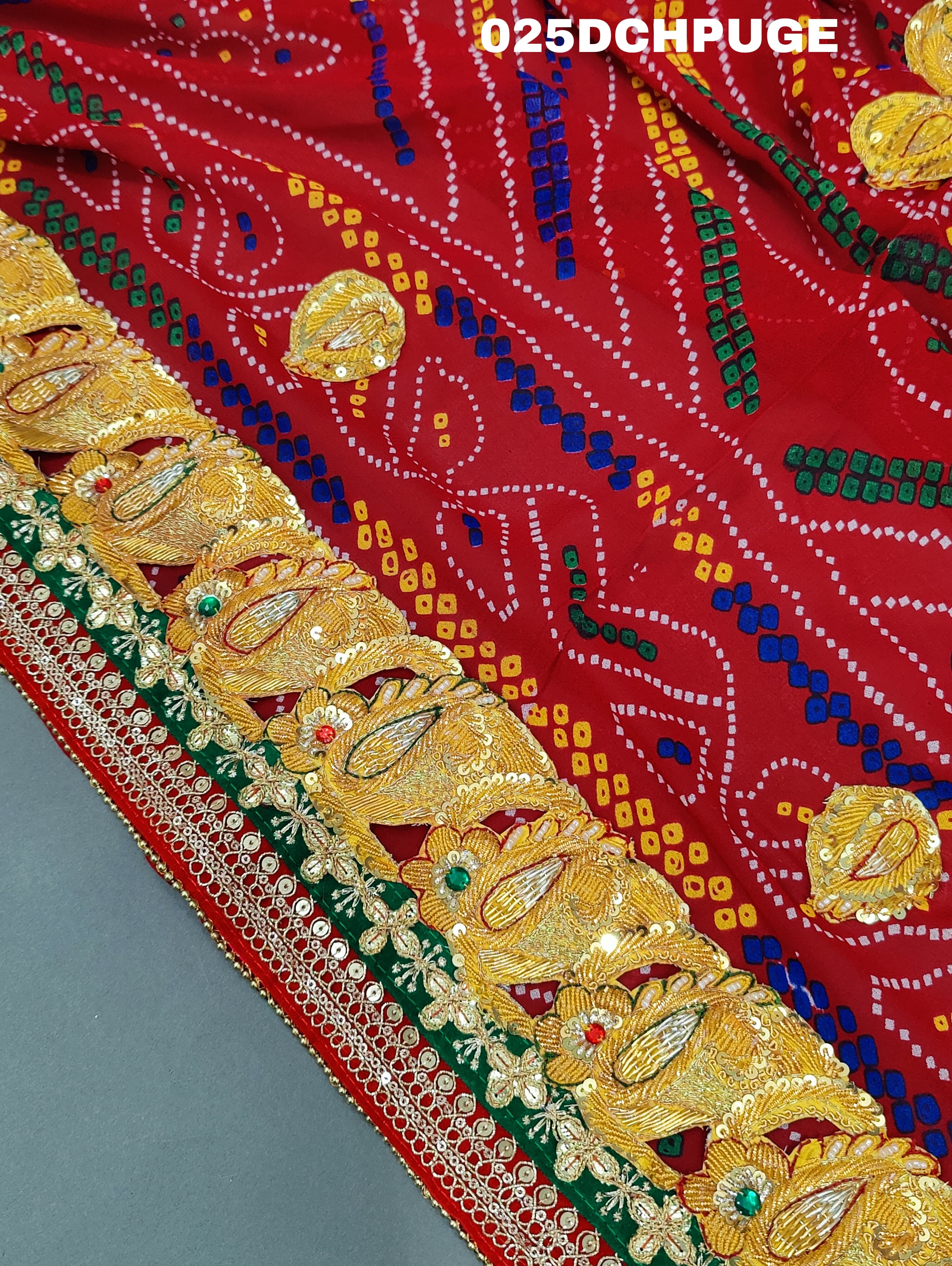 KcPc Marriage Purpose Chunri Pilia Dupatta 1.5 pat kerry BelbutiChunari (Pure Georgette Fabric)
