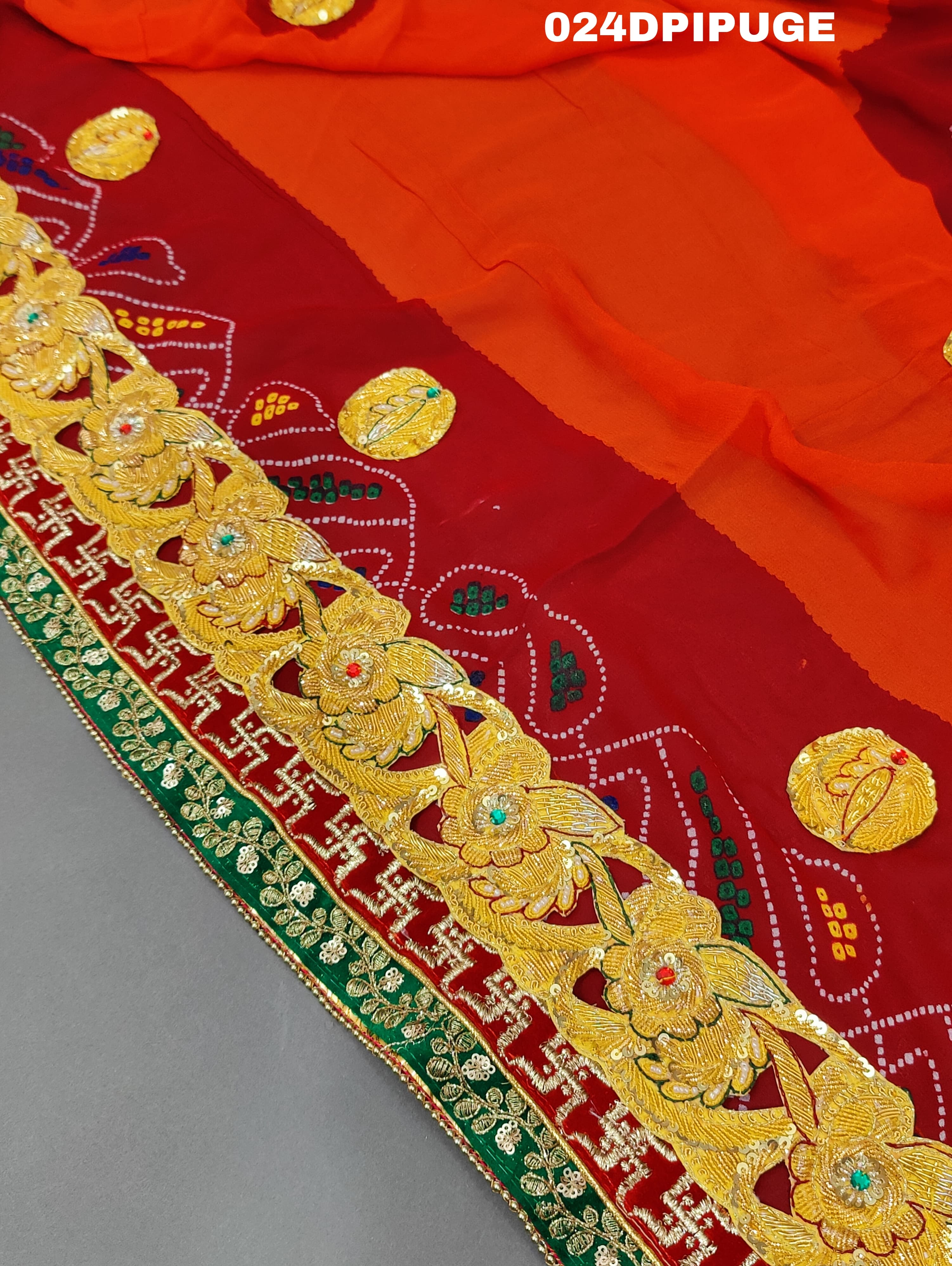 KcPc Marriage Purpose Chunri Pilia Dupatta 1.5 pat TraditionalPila (Pure Georgette Fabric)