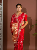 By Modal Gaji Silk Bandhej Gotapatti Work Saree
