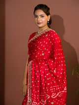 By Modal Gaji Silk Bandhej Gotapatti Work Saree