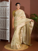 KcPc pure Tissue Silk Banarasi Handloom Zari Border saree INA