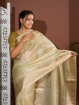 KcPc pure Tissue Silk Banarasi Handloom Zari Border saree INA