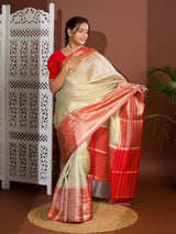  Silk Banarasi Zari weaving Saree in red colour border 