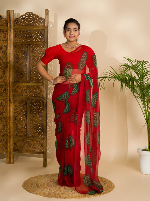 KcPc Summer Special Rajasthani Royal Georgette Bandhani Sarees Red