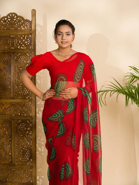 KcPc Summer Special Rajasthani Royal Georgette Bandhani Sarees Red