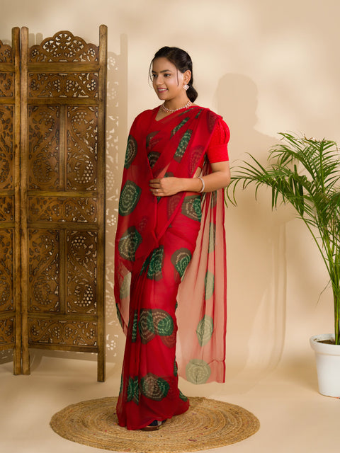 KcPc Summer Special Rajasthani Royal Georgette Bandhani Sarees Red