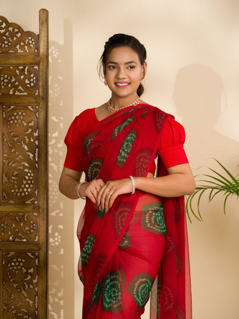 KcPc Summer Special Rajasthani Royal Georgette Bandhani Sarees Red