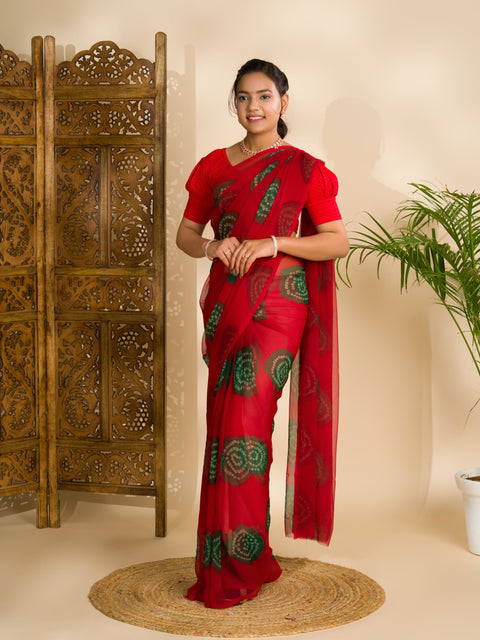 KcPc Summer Special Rajasthani Royal Georgette Bandhani Sarees Red