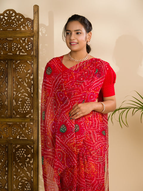 KcPc Rajwadi Style Royal Georgette Bandhani Sarees Red