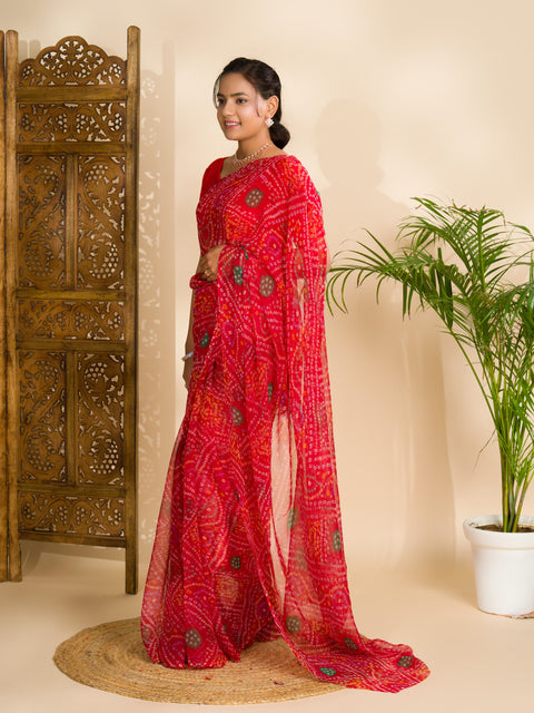 KcPc Rajwadi Style Royal Georgette Bandhani Sarees Red